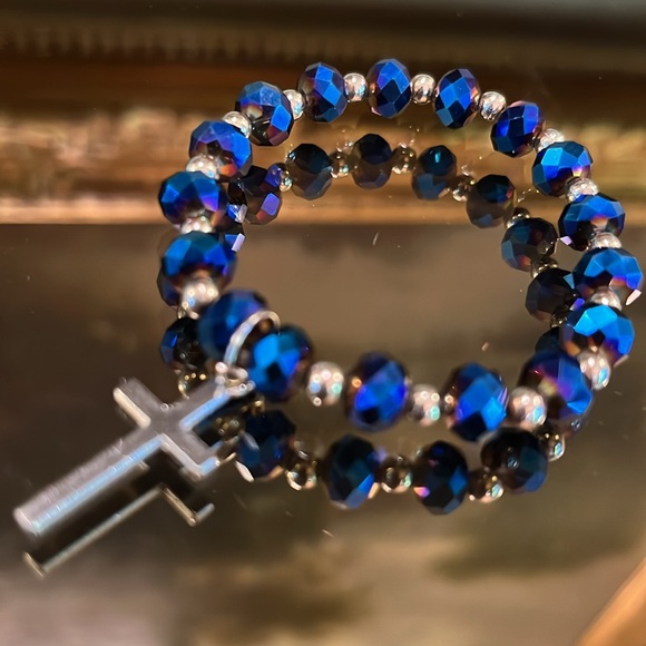 Sapphire Cross Stretch Bracelet - Picture 1 of 3